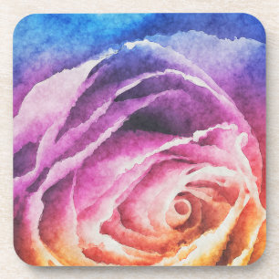 Rainbow Rose Watercolor Coaster
