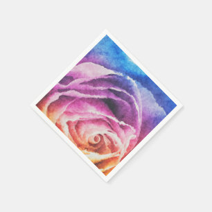 Rainbow Rose Watercolor Napkin