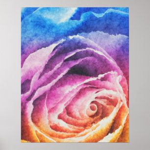 Rainbow Rose Watercolor Print
