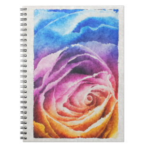 Rainbow Rose Watercolor Print Spiral Notebook