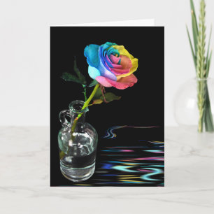 Rainbow Rose with water reflection Card