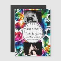 Rainbow Roses Black & White Floral Save the Date