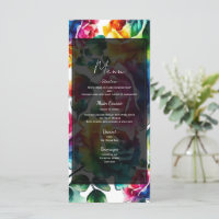Rainbow Roses Black & White Floral Wedding Menu