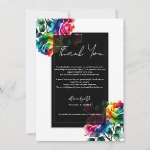 Rainbow Roses Black White Vibrant Floral Thank You Invitation