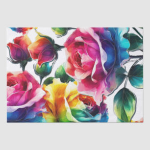 Rainbow Roses Black & White Vibrant Floral Wedding Tissue Paper