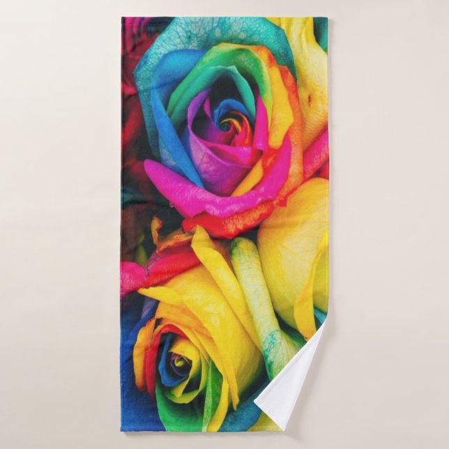 Rainbow Roses Bouquet Bath Towel (Bath Towel)