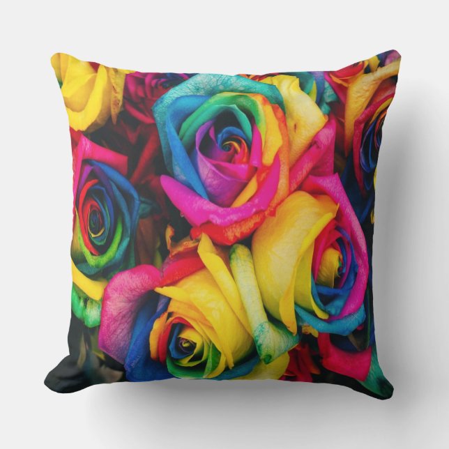 Rainbow Roses Bouquet Cushion (Front)