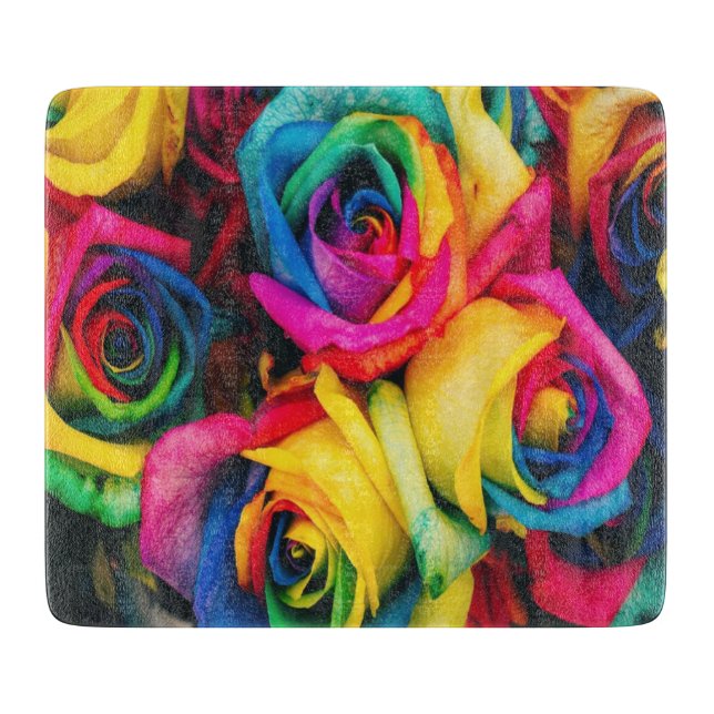 Rainbow Roses Bouquet Cutting Board (Front)