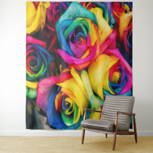 Rainbow Roses Bouquet Tapestry