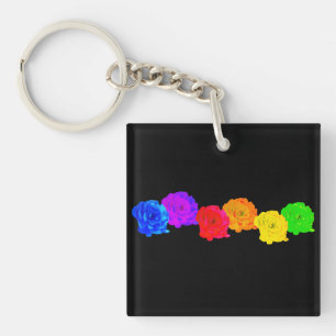 Rainbow Roses   Button Key Ring