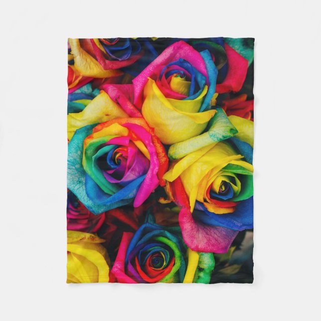 Rainbow Roses In Glorious Colour Fleece Blanket (Front)