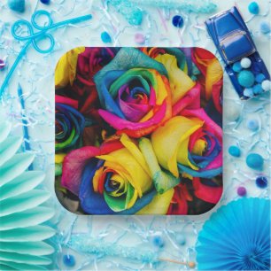 Rainbow Roses Paper Plate
