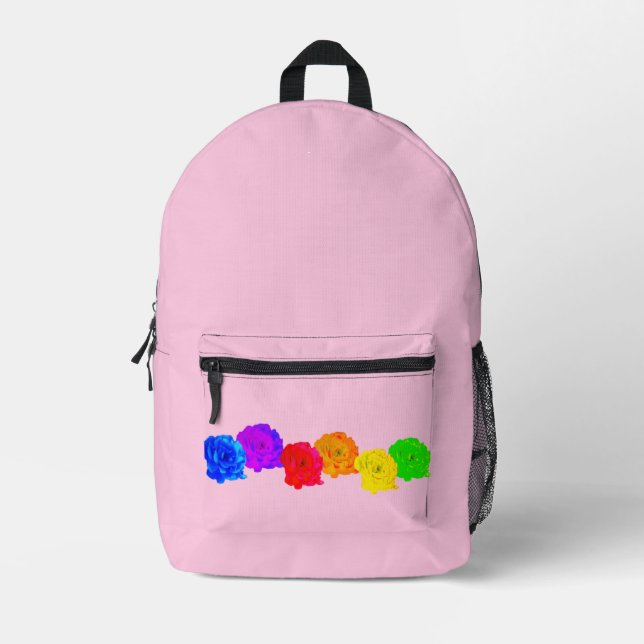 Rainbow Roses Pastel Pink Chic Printed Backpack (Front)