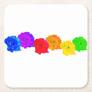 Rainbow Roses Square Paper Coaster