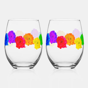 Rainbow Roses Stemless Wine Glass