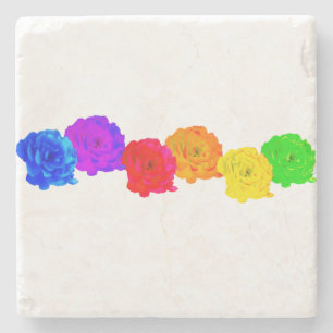 Rainbow Roses Stone Coaster