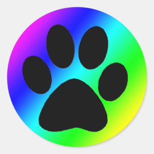 Rainbow Round Dog Paw.png Classic Round Sticker