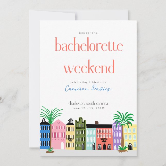 Rainbow Row Charleston Bachelorette Itinerary Invitation (Front)