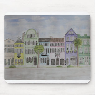 Rainbow Row Charleston SC Watercolor Mouse Pad