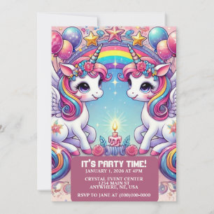 Rainbow Royalty Unicorns Invitation