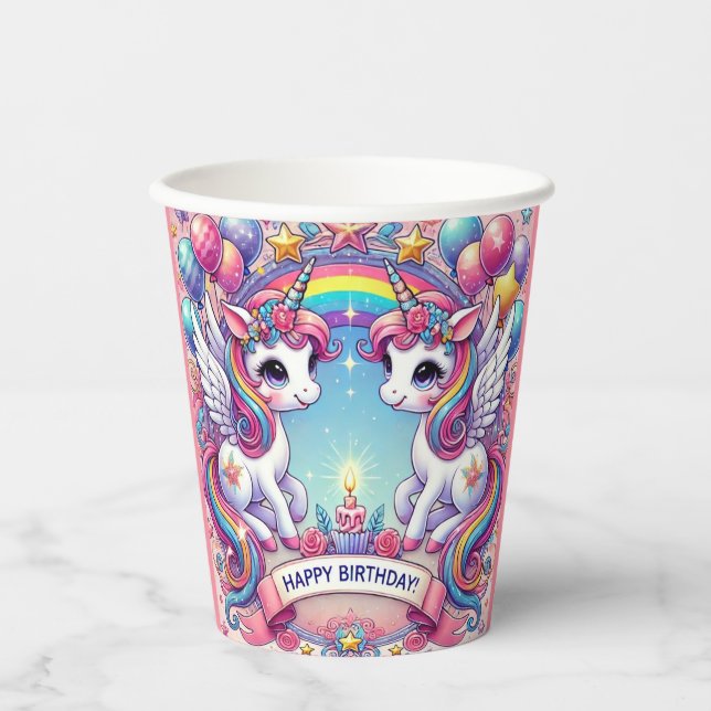 Rainbow Royalty Unicorns Paper Cups (Front)