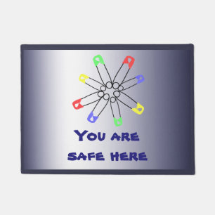 Rainbow Safety Pin Solidarity Blue Yellow Green Doormat