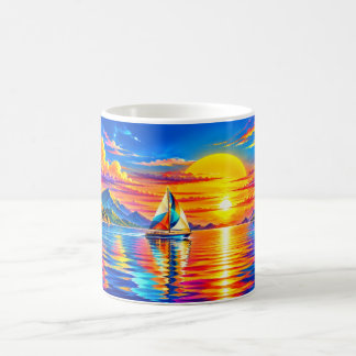 Rainbow Sailboat Into Golden Sunset Coffee Mug