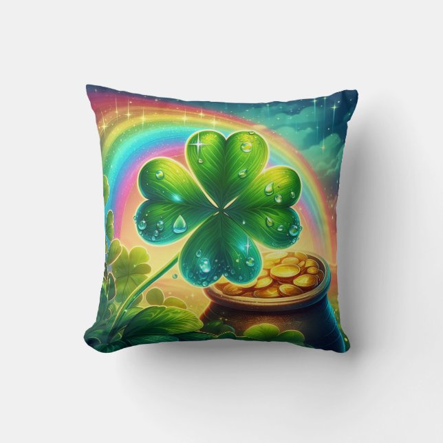 Rainbow Saint Patrick's Day clover Cushion (Front)