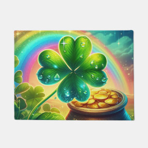 Rainbow Saint Patrick's Day clover Doormat