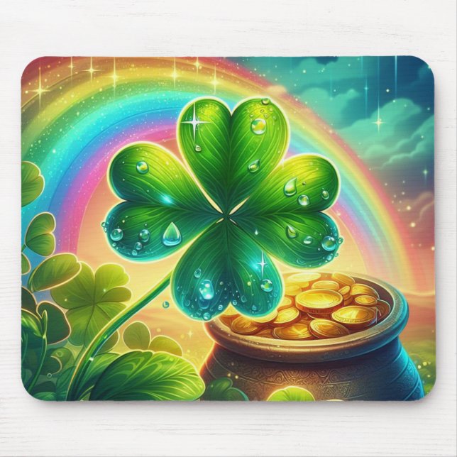 Rainbow Saint Patrick's Day clover Mouse Pad (Front)