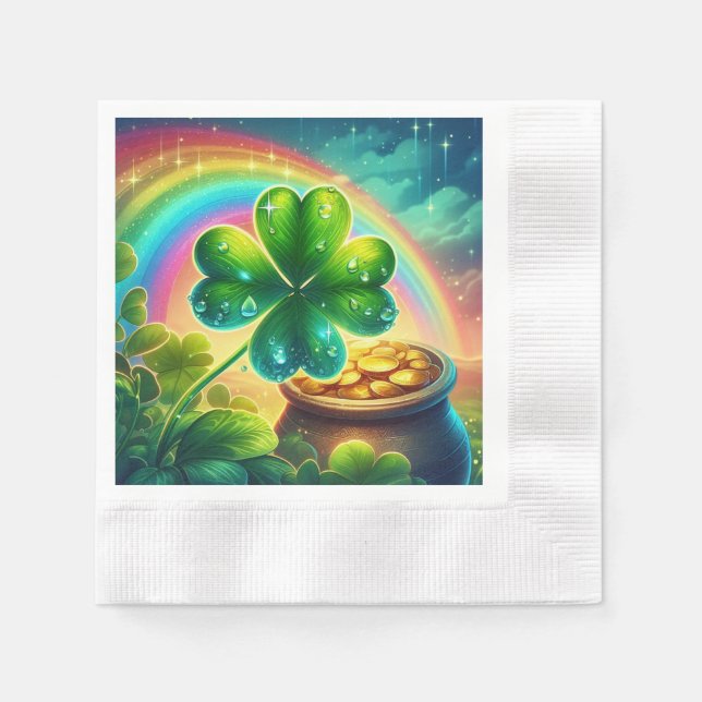 Rainbow Saint Patrick's Day clover Napkin (Front)