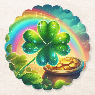 Rainbow Saint Patrick's Day clover Paper Coaster