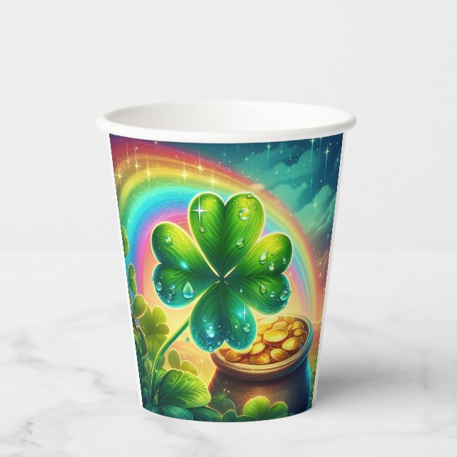 Rainbow Saint Patrick's Day clover Paper Cups (Front)