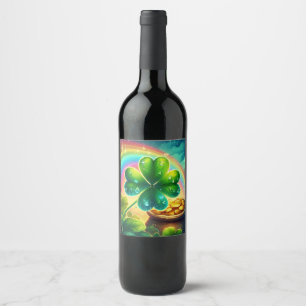 Rainbow Saint Patrick's Day clover Wine Label