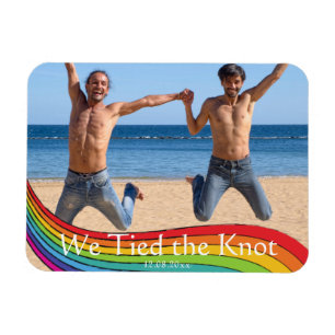 Rainbow Same Gender Photo Wedding Announcement Magnet