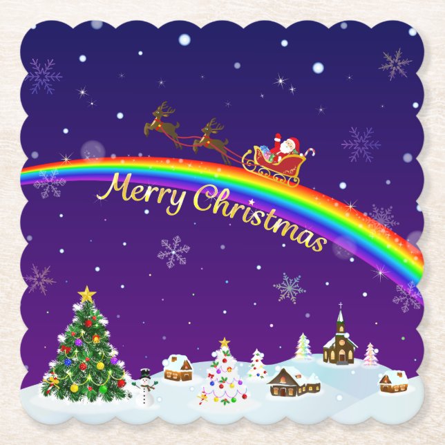 Rainbow Santa Claus Paper Coaster (Front)