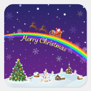 Rainbow Santa Claus Square Sticker