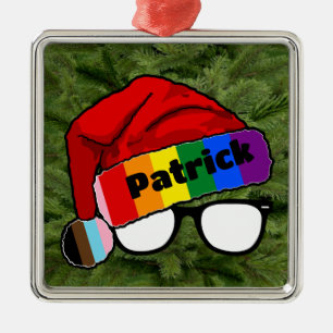 Rainbow Santa Hat with Glasses Metal Tree Decoration