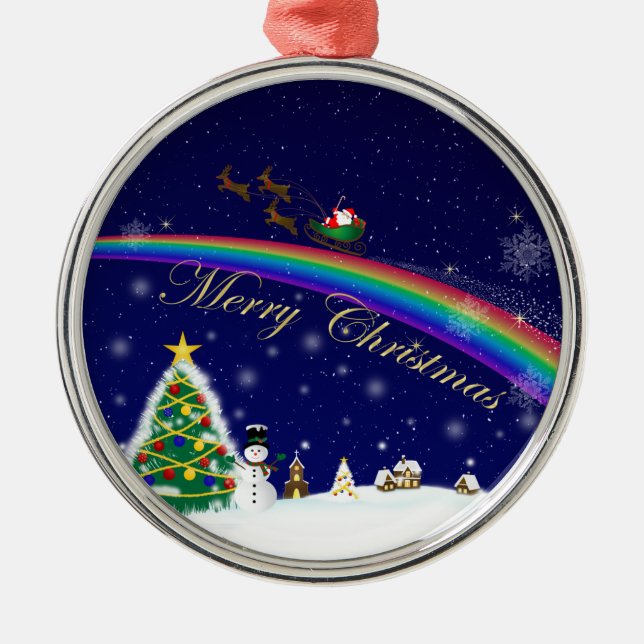 Rainbow Santa Metal Tree Decoration (Front)