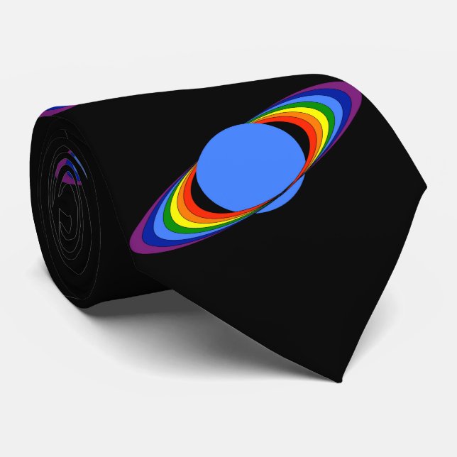 Rainbow Saturn Necktie for Astronomers, Black (Rolled)