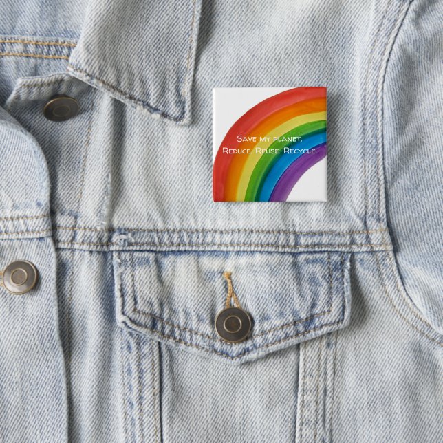 RAINBOW Save my planet (customisable) 15 Cm Square Badge (In Situ)