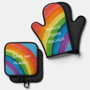 RAINBOW Save my planet (customisable) Oven Mitt & Pot Holder Set