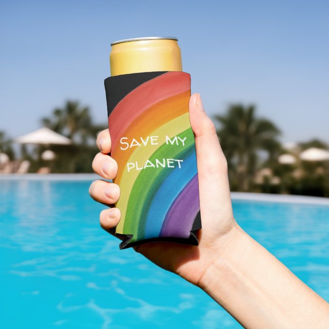 RAINBOW Save my planet (customisable) Seltzer Can Cooler (In Situ Pool)