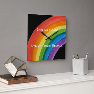 RAINBOW Save my planet (customisable) Square Wall Clock