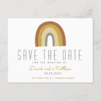 Rainbow save the date announcement postcard
