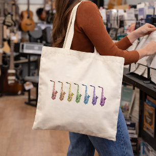 Rainbow Saxophone Lineup Music Lover Tote Bag