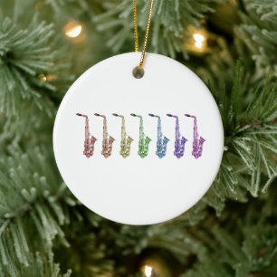 Rainbow Saxophones Music Musicians Ceramic Tree Decoration