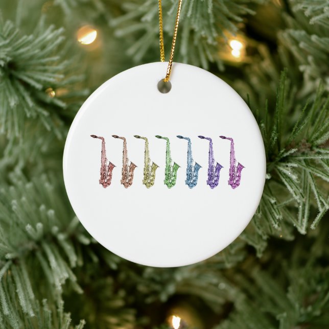 Rainbow Saxophones Music Musicians Ceramic Tree Decoration (Tree)