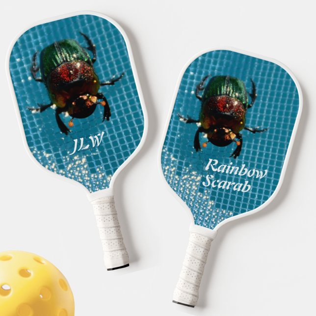 Rainbow Scarab Beetle Photographic Blue Pickleball Paddle (Creator Uploaded)