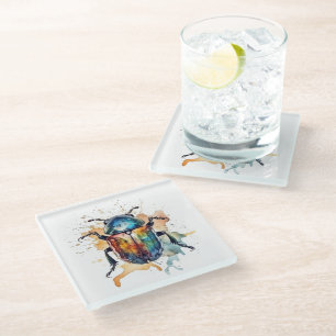 Rainbow Scarab Glass Coaster